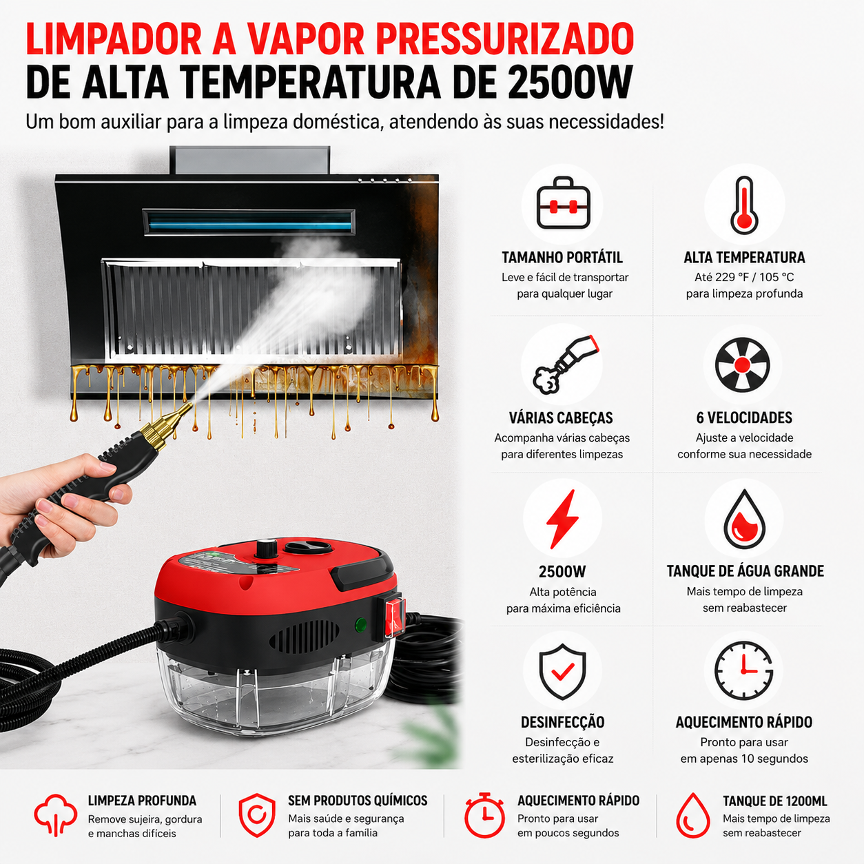 Limpador a Vapor 2500W imagem 2